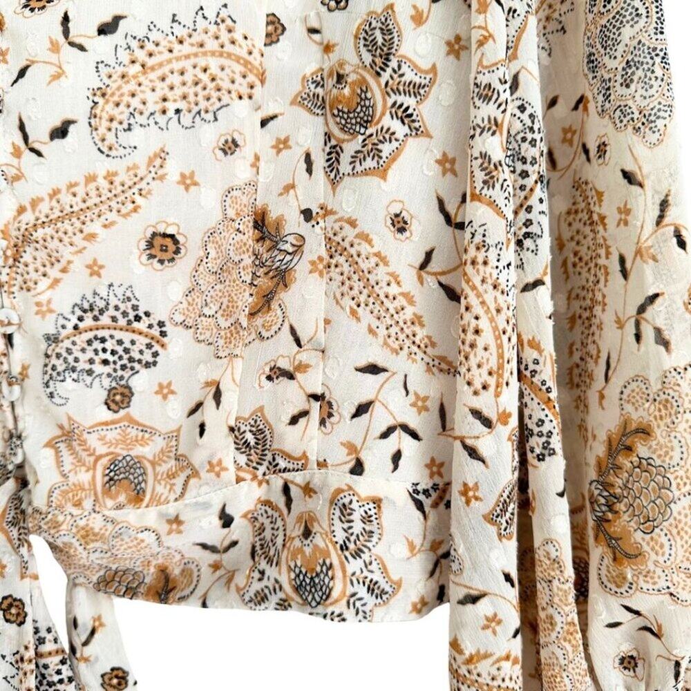 Joie V Neck Button Up Multicolor Print Cream Brown L - Picture 11 of 12